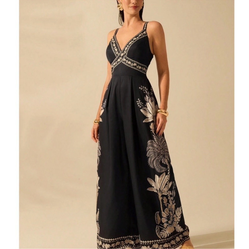 Boho Floral Tropical Print High Waisted Wide Leg Cami Jumpsuit XS S M L XL